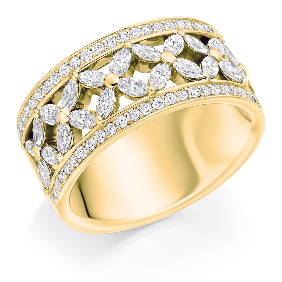 Mixed Diamond Cut Eternity Ring in yellow gold