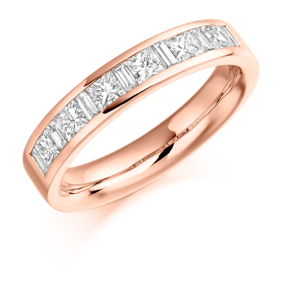 Mixed Princess and Baguette Cut Eternity Ring In Rose gold