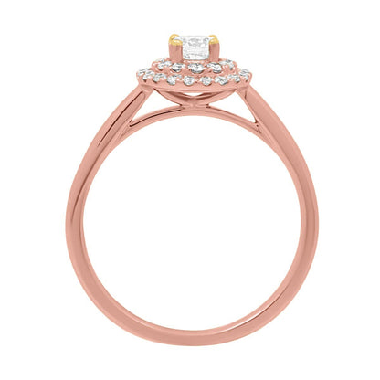 Ornate Diamond Ring WITH DOUBLE HALO SET IN ROSE GOLD STANDING UPRIGHT
