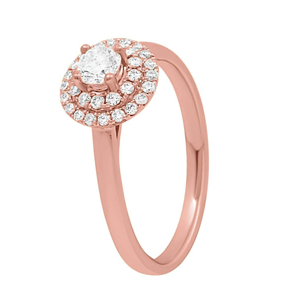 Ornate Diamond Ring WITH DOUBLE HALO SET IN ROSE GOLD UPRIGHT FROM AN ANGLE