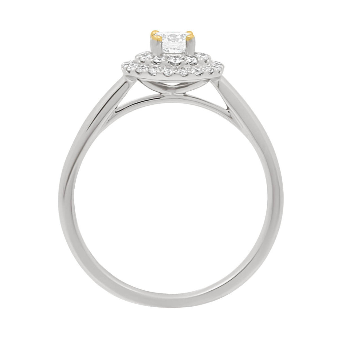 Ornate Diamond Ring WITH DOUBLE HALO SET IN WHITE GOLD STANDING UPRIGHT