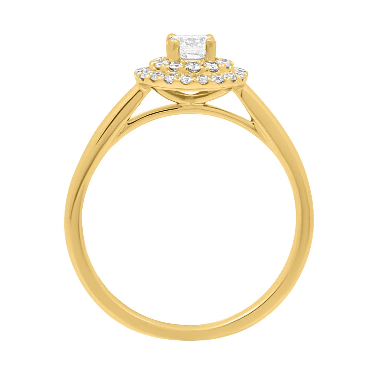 Ornate Diamond Ring WITH DOUBLE HALO SET IN YELLOW GOLD FROM AN ANGLE