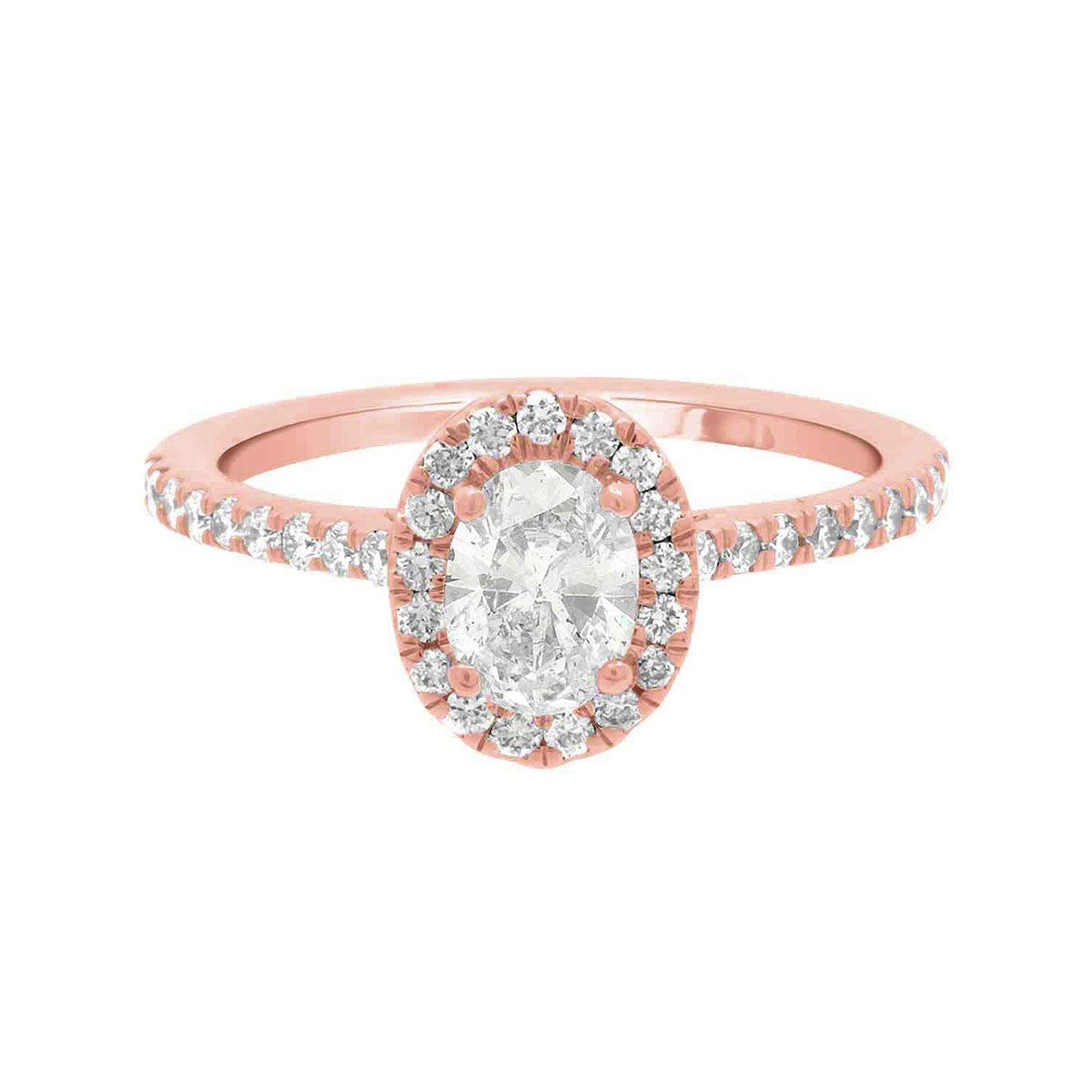 Oval Halo Engagement Ring with diamond shoulders in rose gold