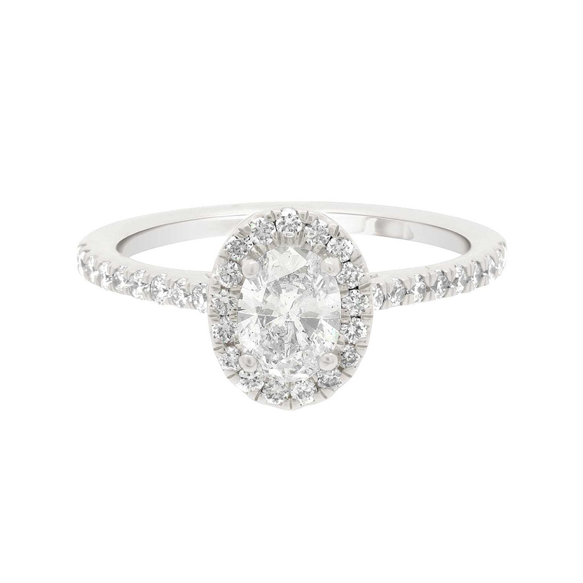 Oval Halo Engagement Ring with diamond shoulders in white gold