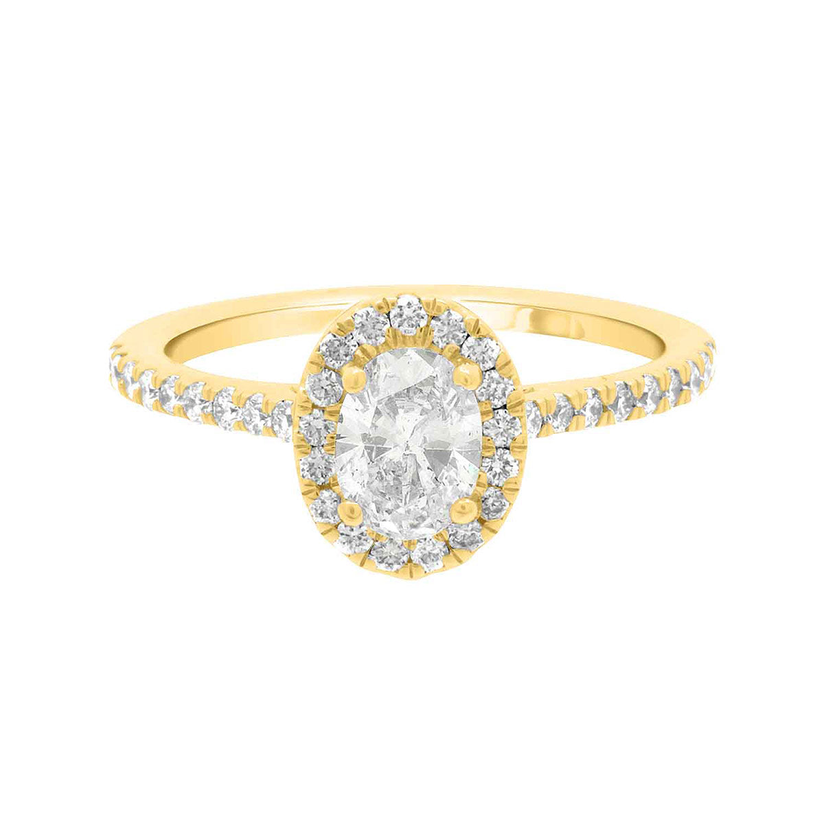 Oval Halo Engagement Ring with diamond shoulders in yellow gold