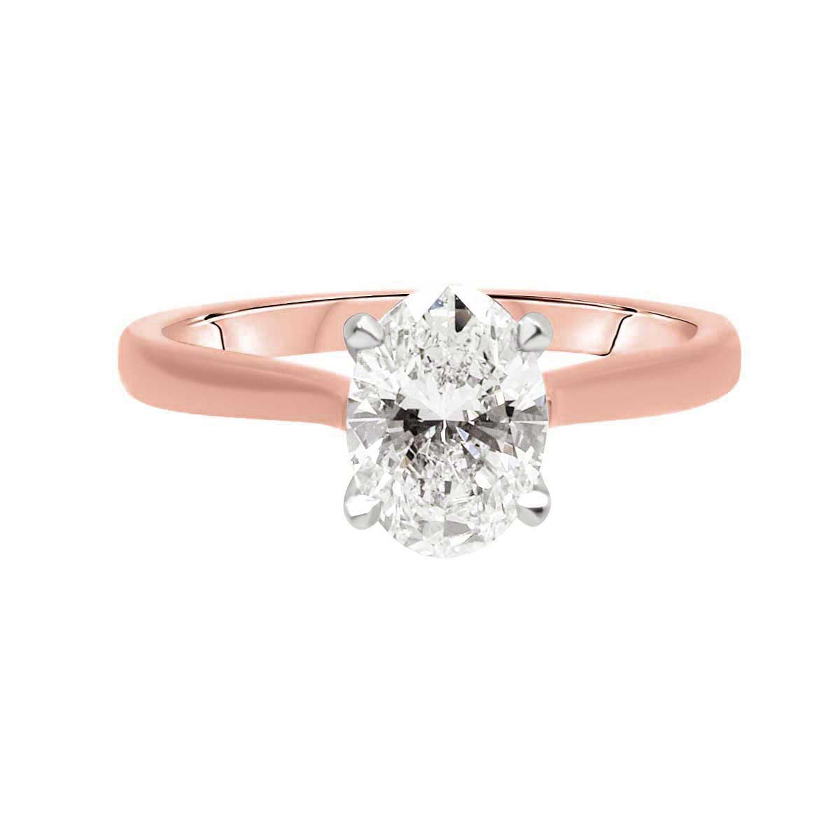 Tulip Setting Oval Solitaire in rose gold laying flat