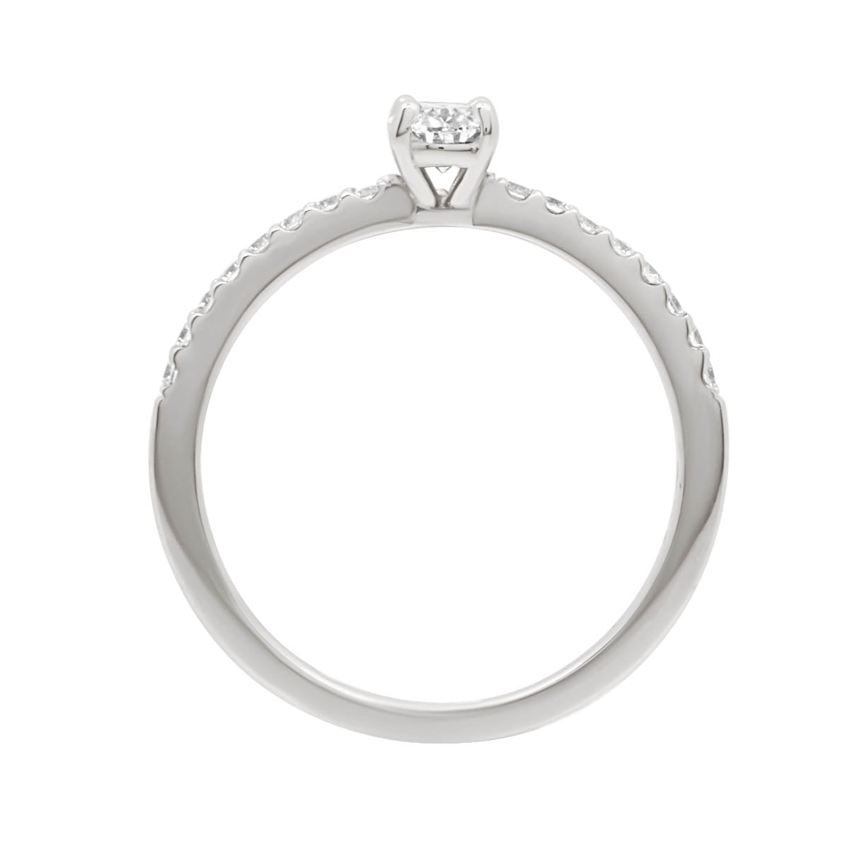 Oval with Scallop Set Band in white gold standing verticaly