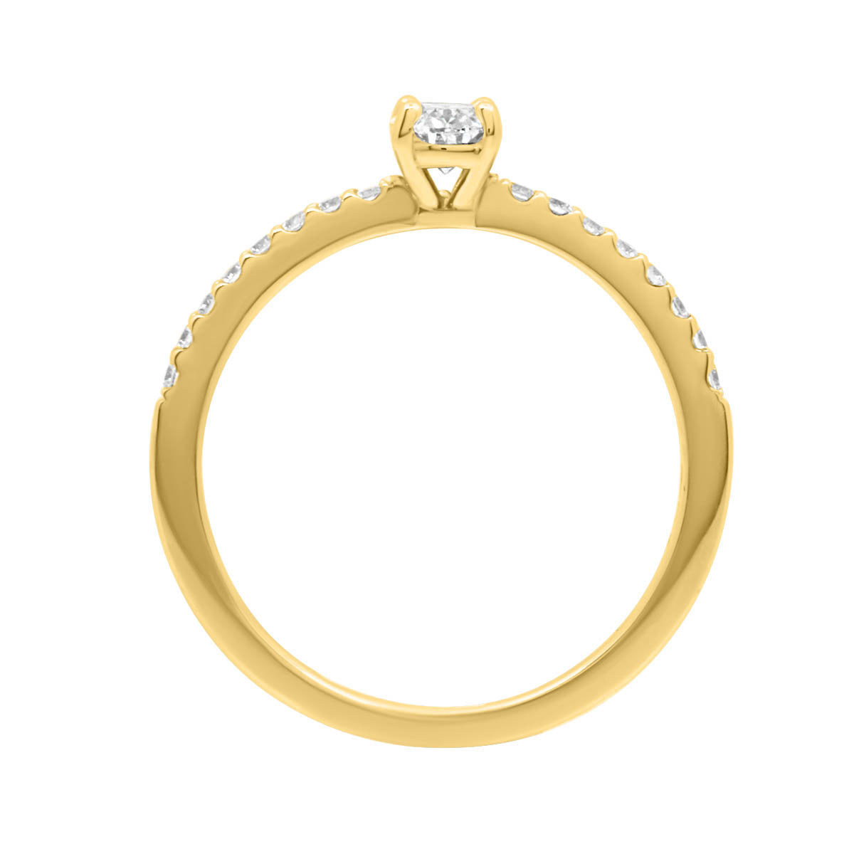 Oval with Scallop Set Band in yellow gold in an upright position
