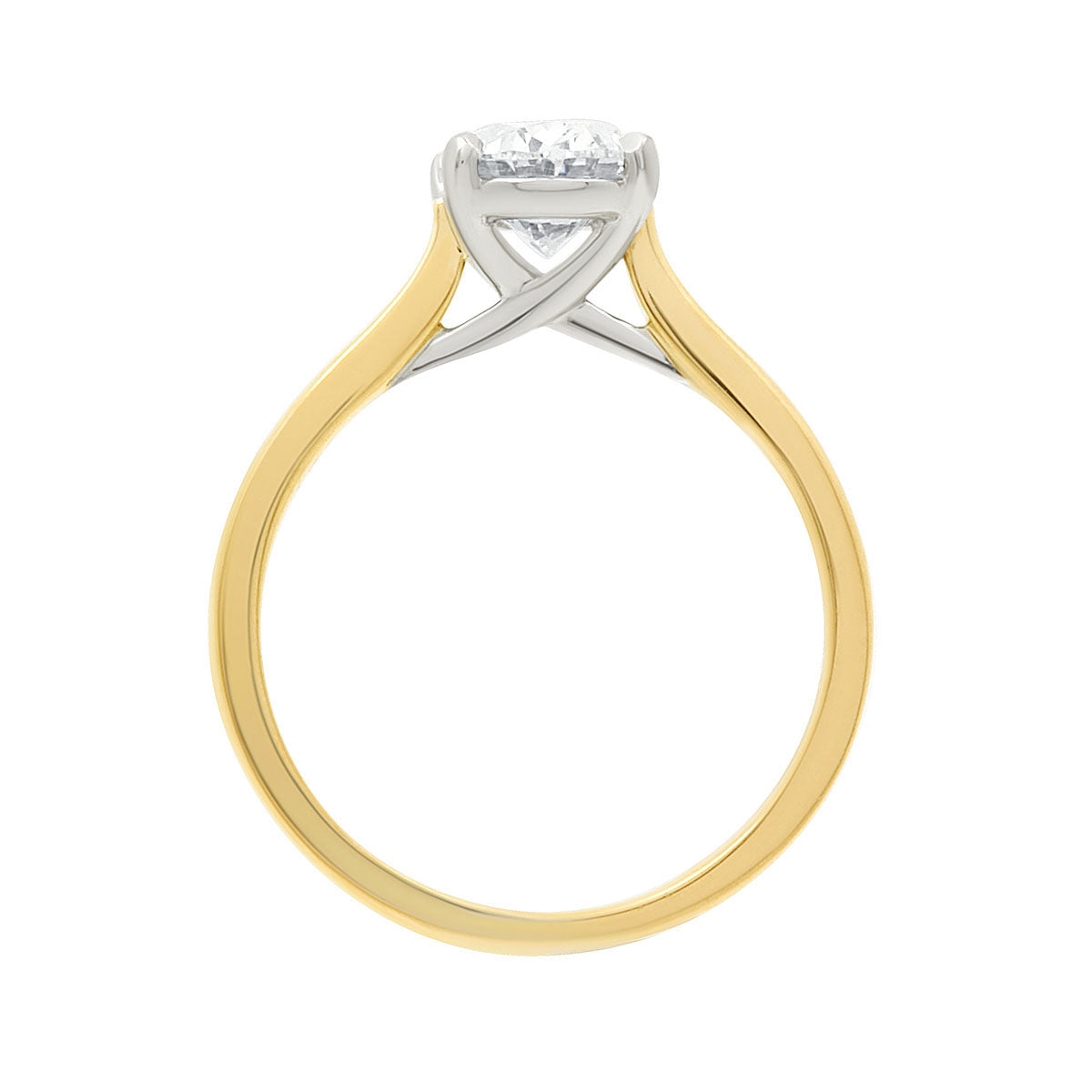 Oval Solitaire with Criss Cross yellow gold band and head In White Gold 