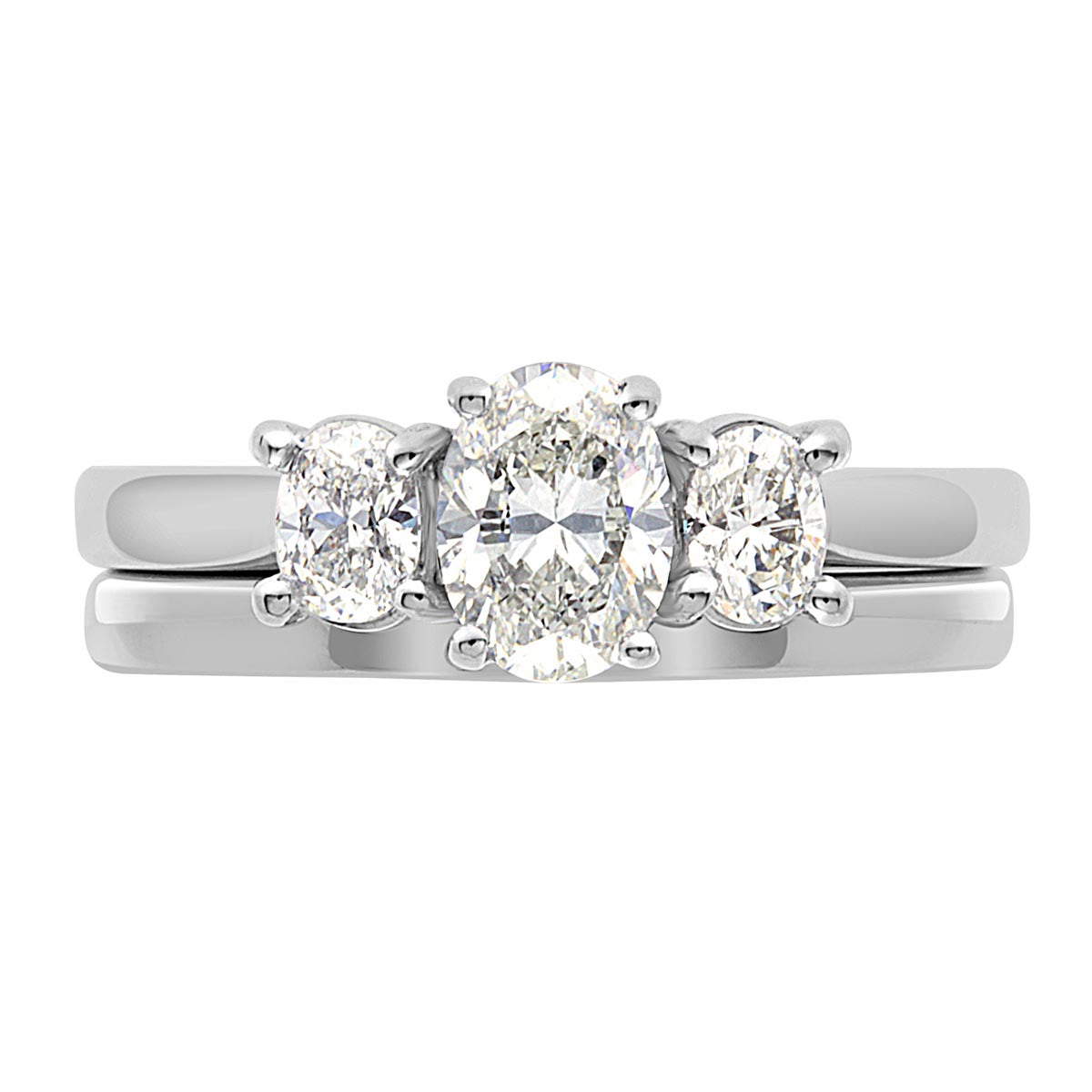 Oval Cut Diamond Three Stone Engagement Ring with Platinum Band - 'Lucy'