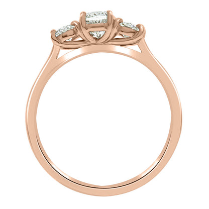 Oval Three Stone made from rose gold standing upright