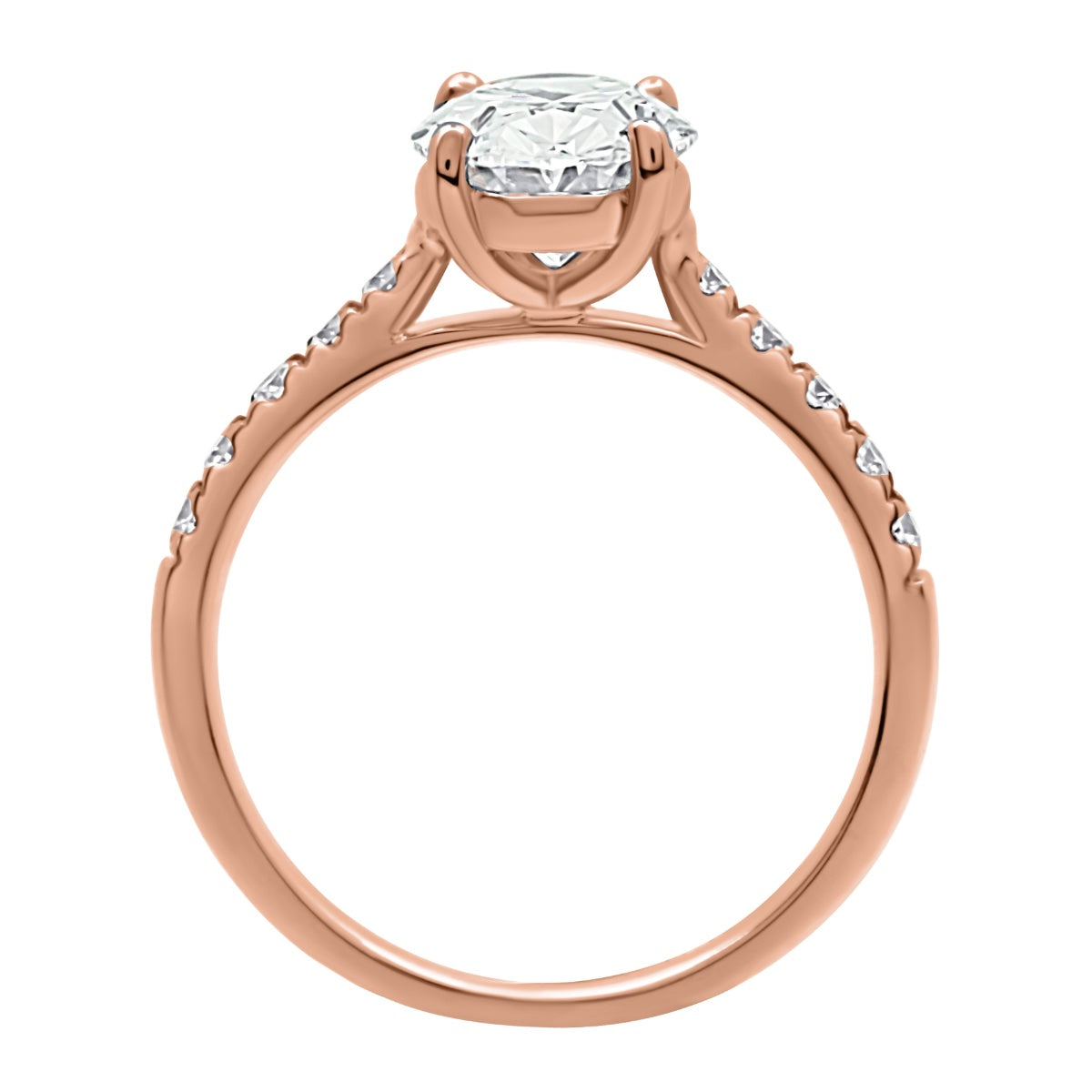Oval Cut Diamond with diamond band round claws Ring with Rose Gold Band - 'Alba'