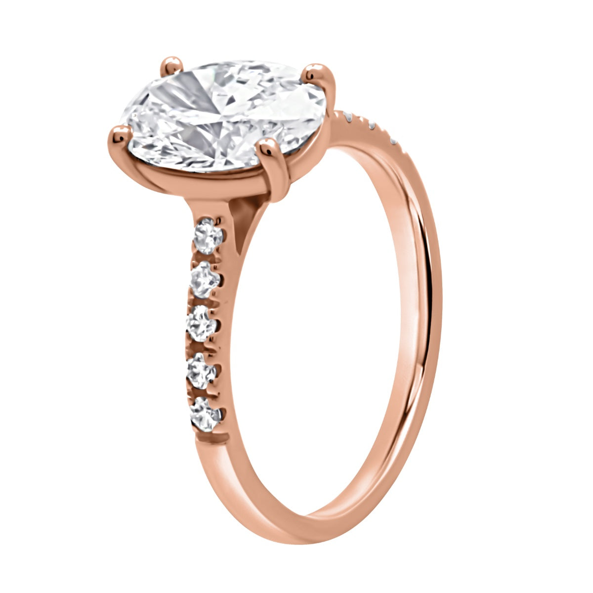 Oval Cut Diamond with diamond band round claws Ring with Rose Gold Band - 'Alba'