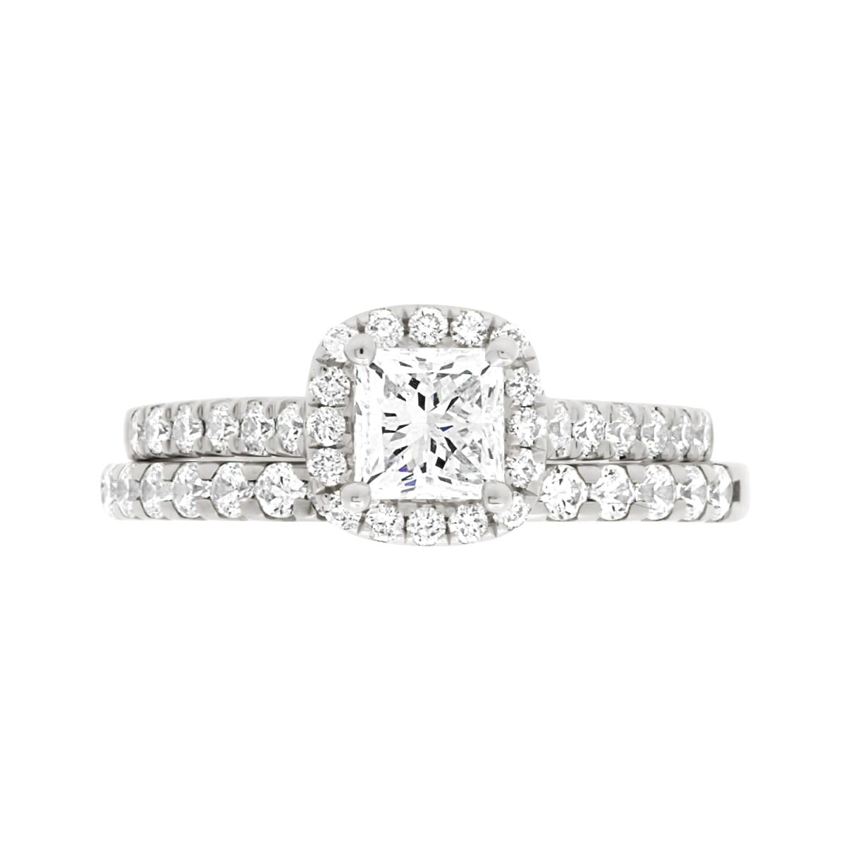 Princess Cut Halo Diamond Engagement Ring with Platinum Set Band - 'Harriot Princess'