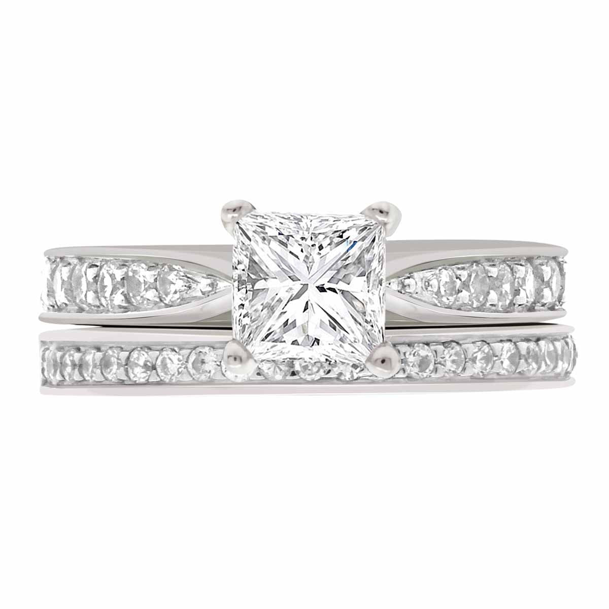 Princess Cut Diamond Solitaire Engagement Ring with Platinum Pave Band - 'Polly'