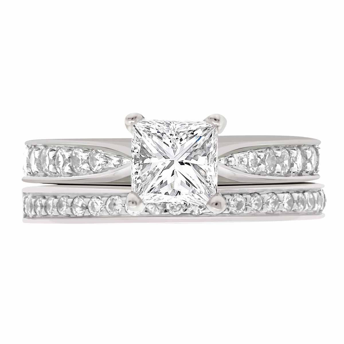 Princess Cut Diamond Solitaire with a diamond wedding ring