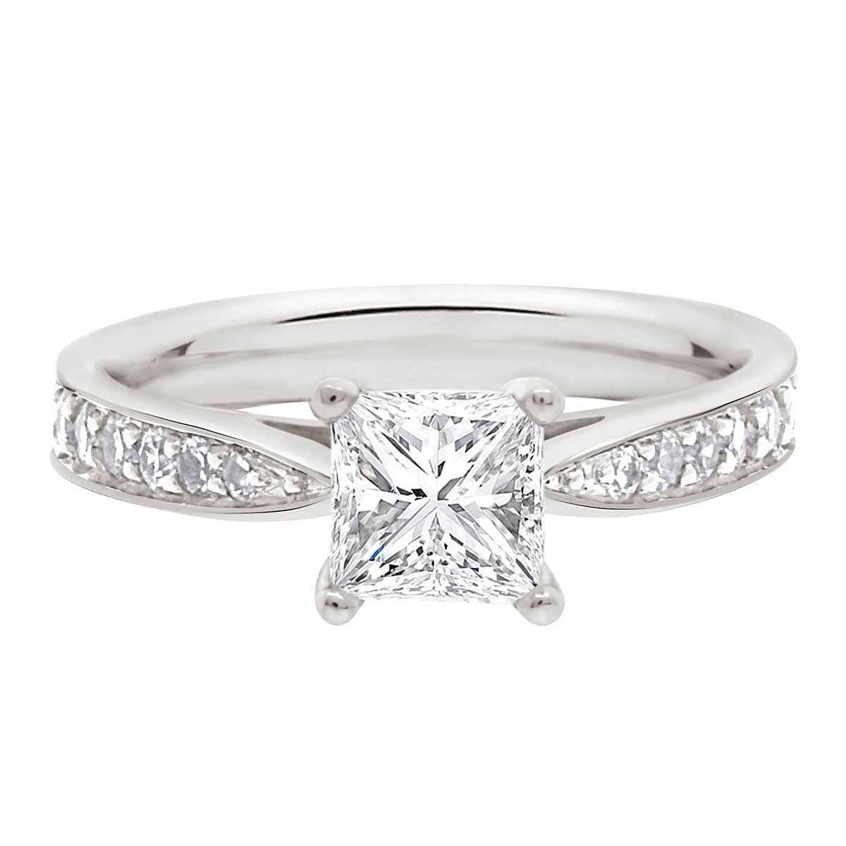 Princess Cut Diamond Solitaire Engagement Ring with Platinum Pave Band - 'Polly'