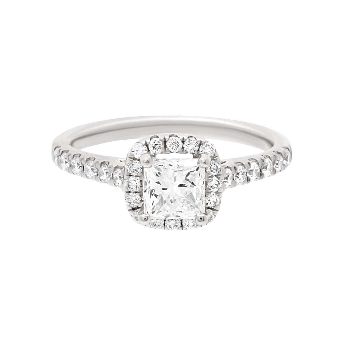 Princess Cut Diamond Halo Ring in white gold