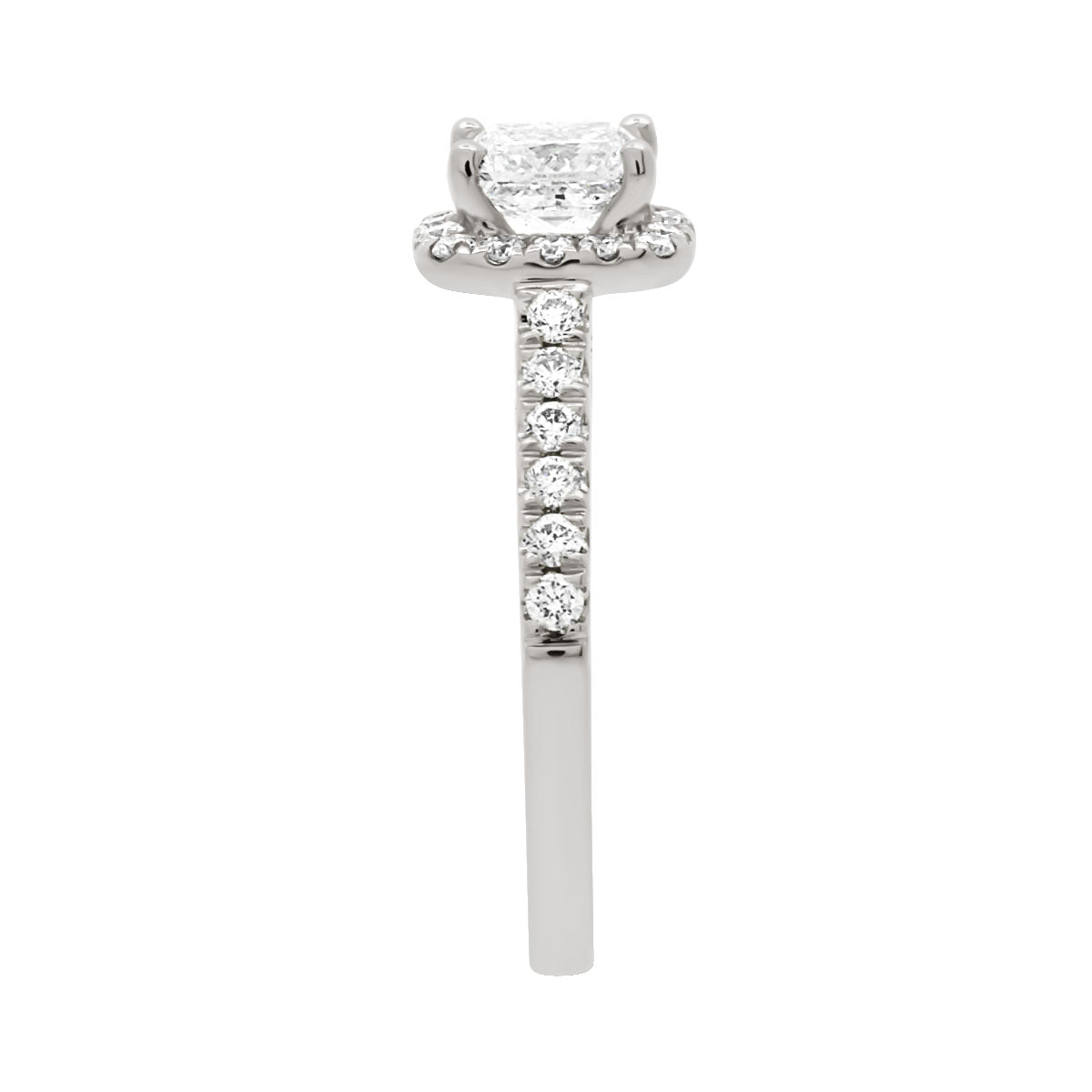 Princess Cut Halo Diamond Engagement Ring with Platinum Set Band - 'Harriot Princess'