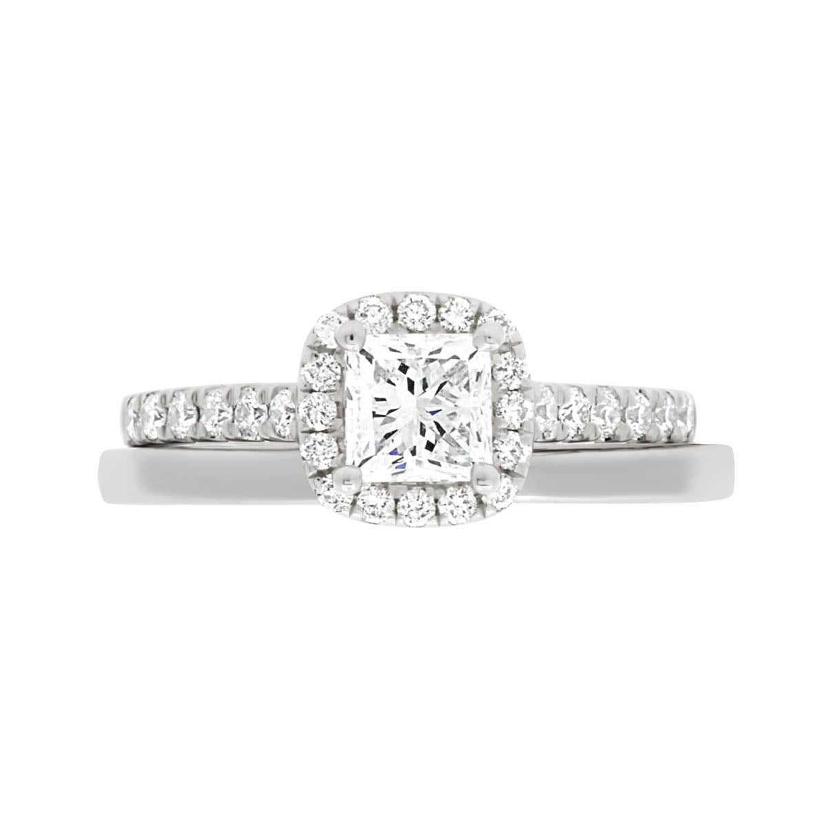 Princess Cut Halo Diamond Engagement Ring with Platinum Set Band - 'Harriot Princess'