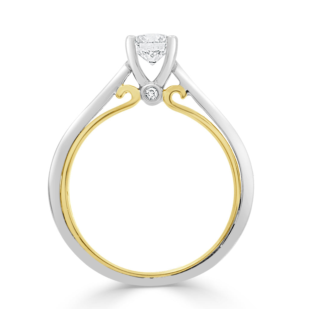 Round Cut Diamond Engagement Ring with Two Tone Platinum Band - 'Pamela'