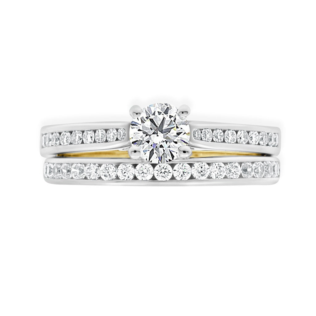 Round Cut Diamond Engagement Ring with Two Tone White Gold Band - 'Pamela'