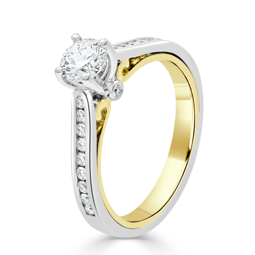 Round Cut Diamond Engagement Ring with Two Tone Platinum Band - 'Pamela'