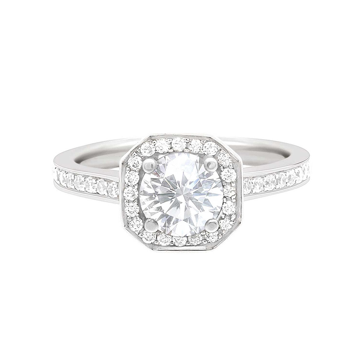 Pavé Halo Diamond Ring in White Gold