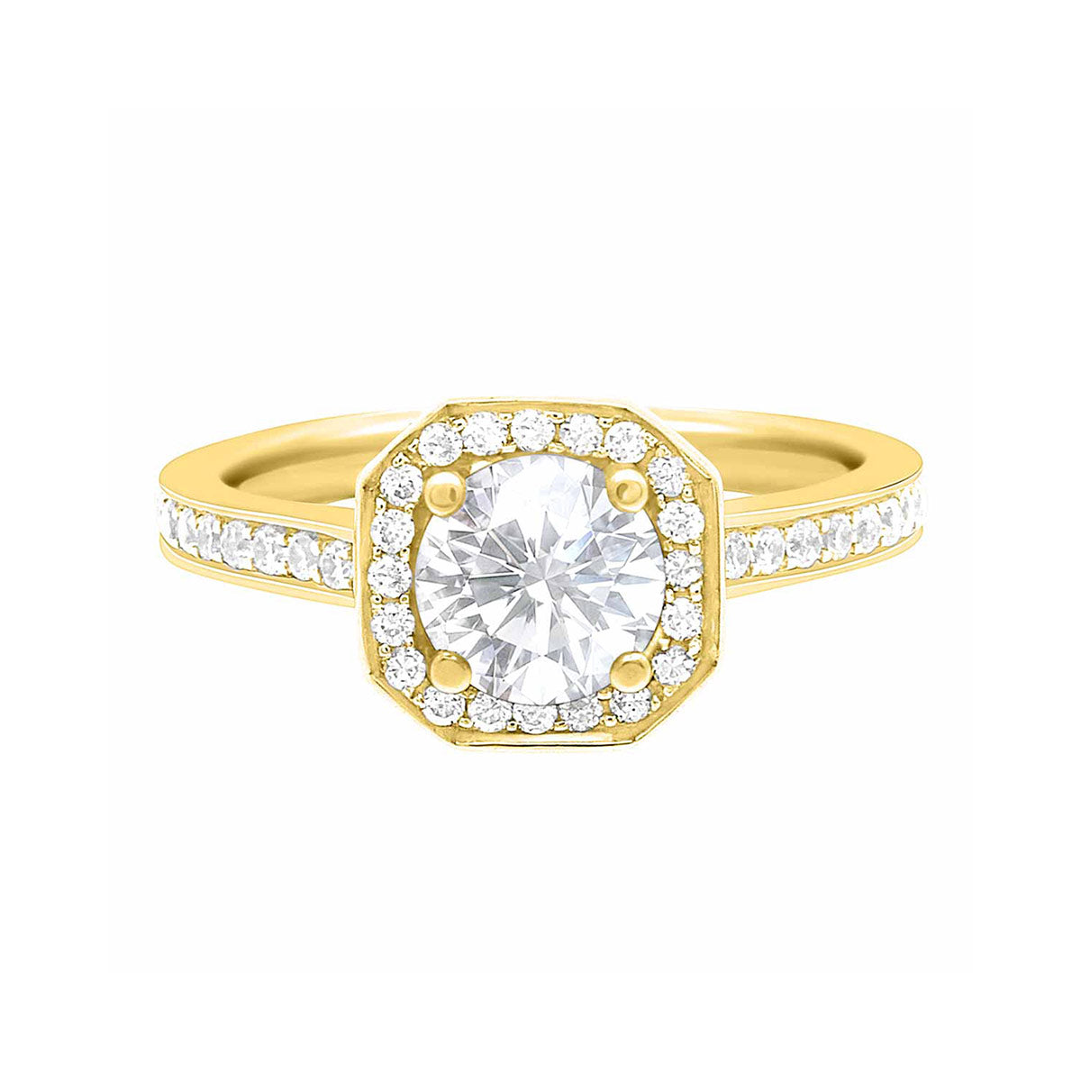 Pavé Halo Diamond Ring in yellow gold
