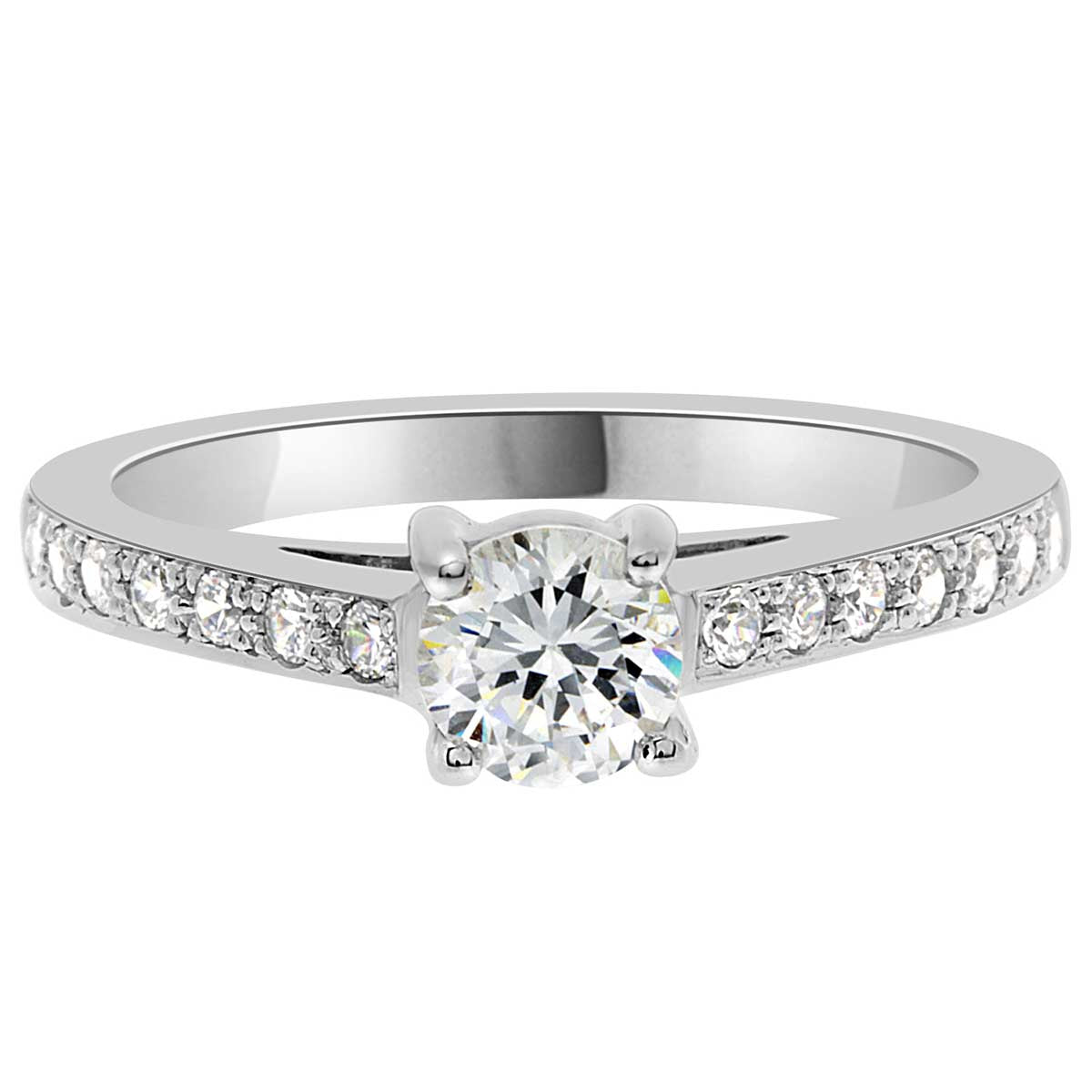 Round Cut Diamond Engagement Ring with Platinum Pave Set Band - 'Louisa'