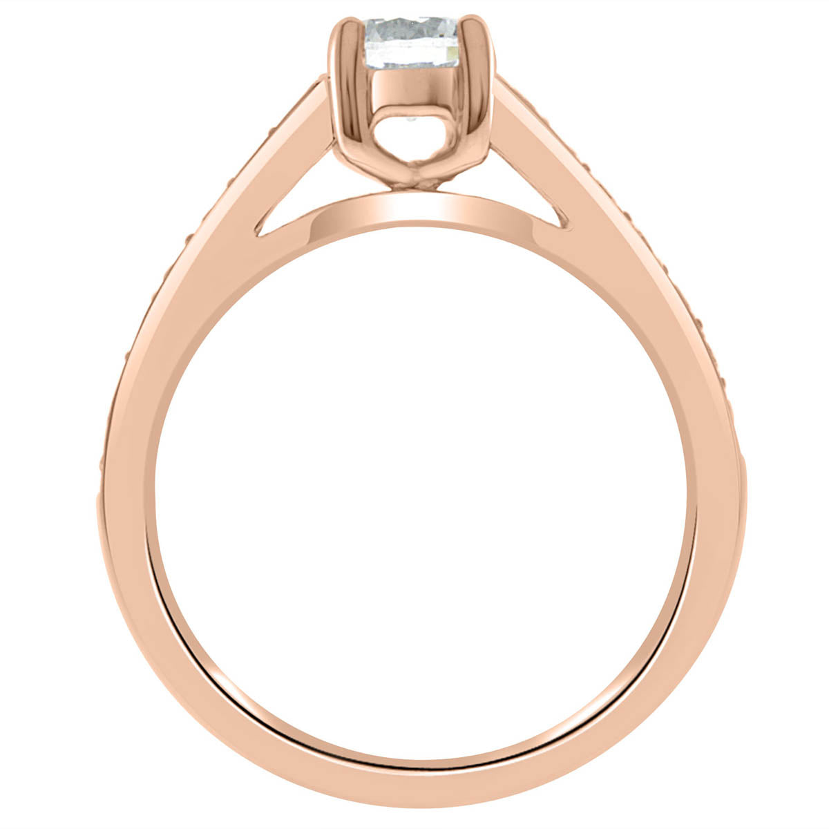 Princess Cut Bezel Ring set in rose gold and standing upright