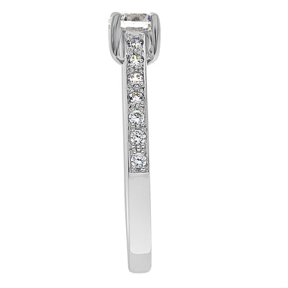 Princess Cut Bezel Ring set in white gold standing side view