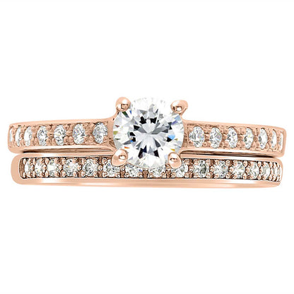 Princess Cut Bezel Ring set in rose gold with a diamond set wedding ring
