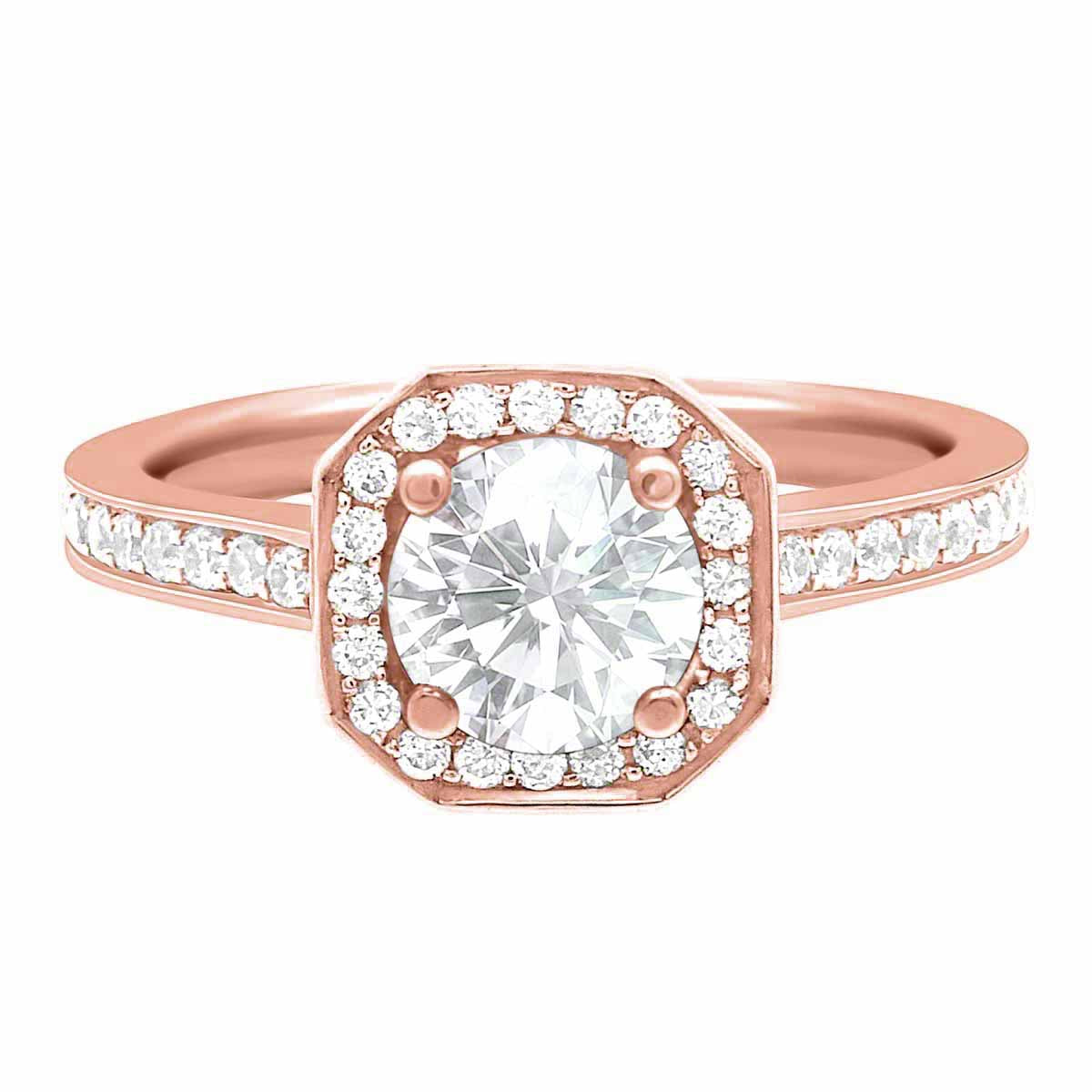 Cushion Cut Diamond with Halo Engagement Ring Rose Gold Split Band - 'Millie'