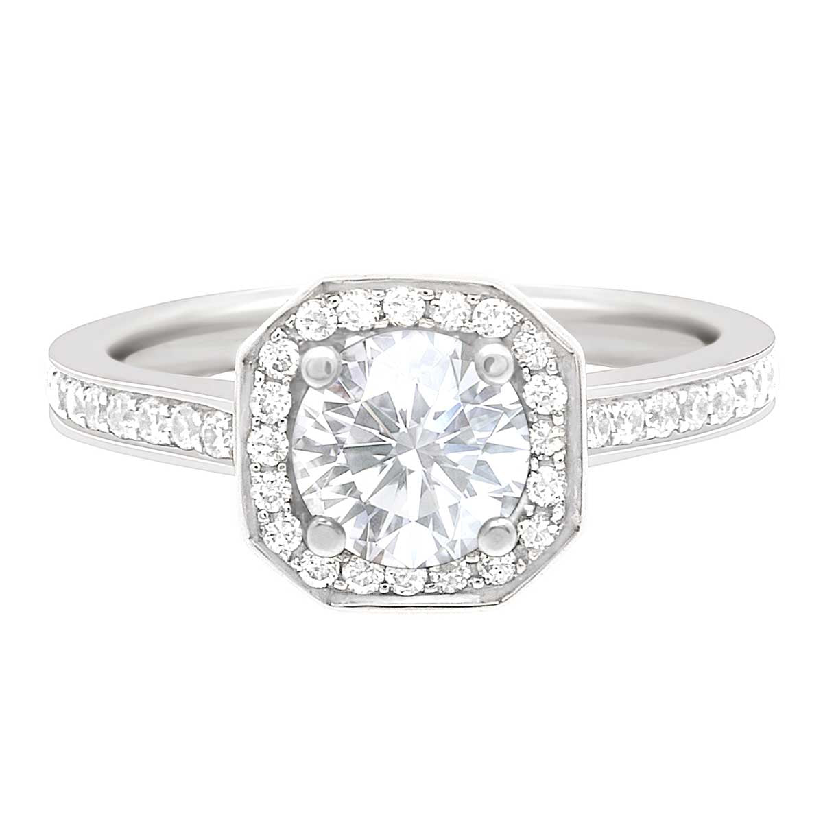 Cushion Cut Diamond with Halo Engagement Ring White Gold Split Band - 'Millie'