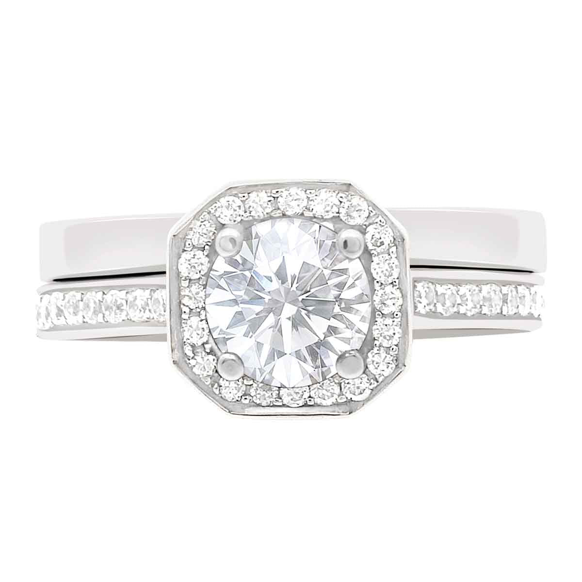 Cushion Cut Diamond with Halo Engagement Ring White Gold Split Band - 'Millie'