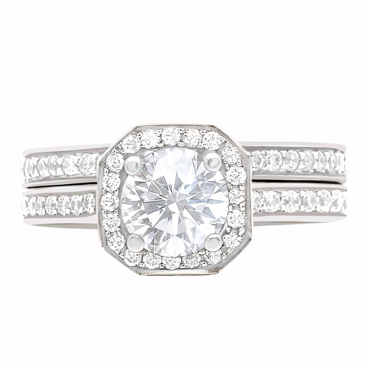 Cushion Cut Diamond with Halo Engagement Ring White Gold Split Band - 'Millie'