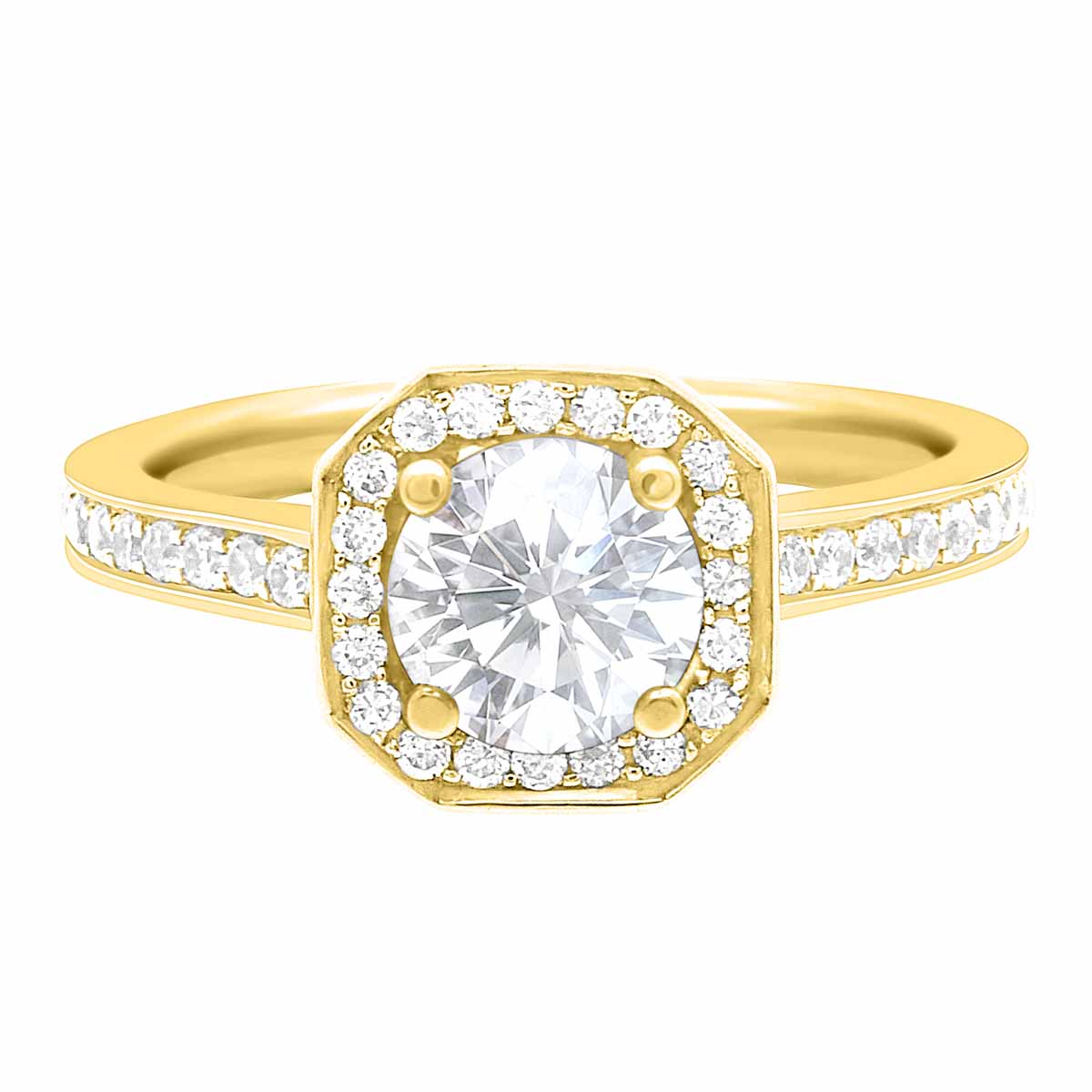 Cushion Cut Diamond with Halo Engagement Ring Yellow Gold Split Band - 'Millie'