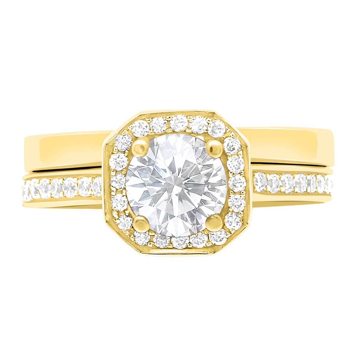 Cushion Cut Diamond with Halo Engagement Ring Yellow Gold Split Band - 'Millie'