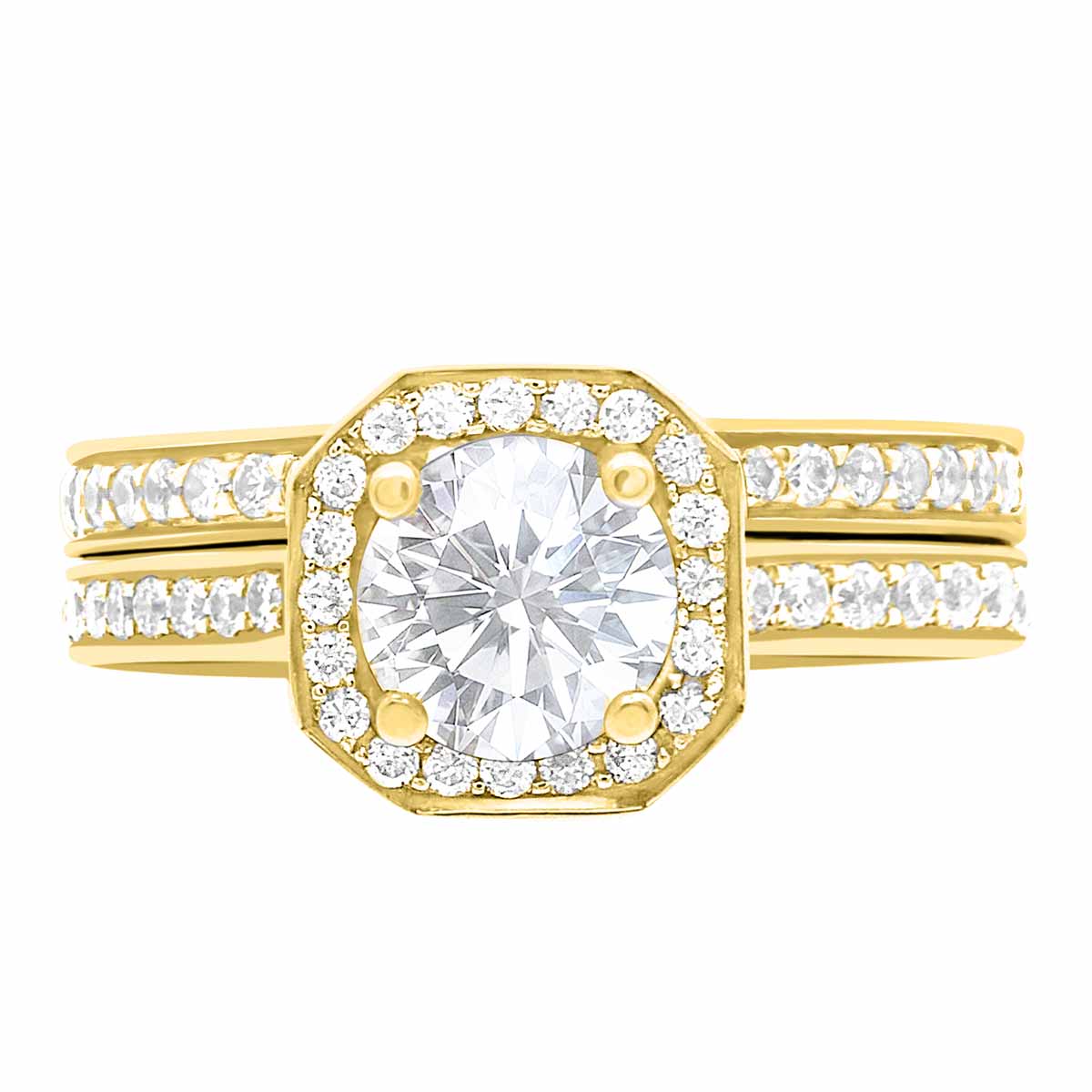 Cushion Cut Diamond with Halo Engagement Ring Yellow Gold Split Band - 'Millie'