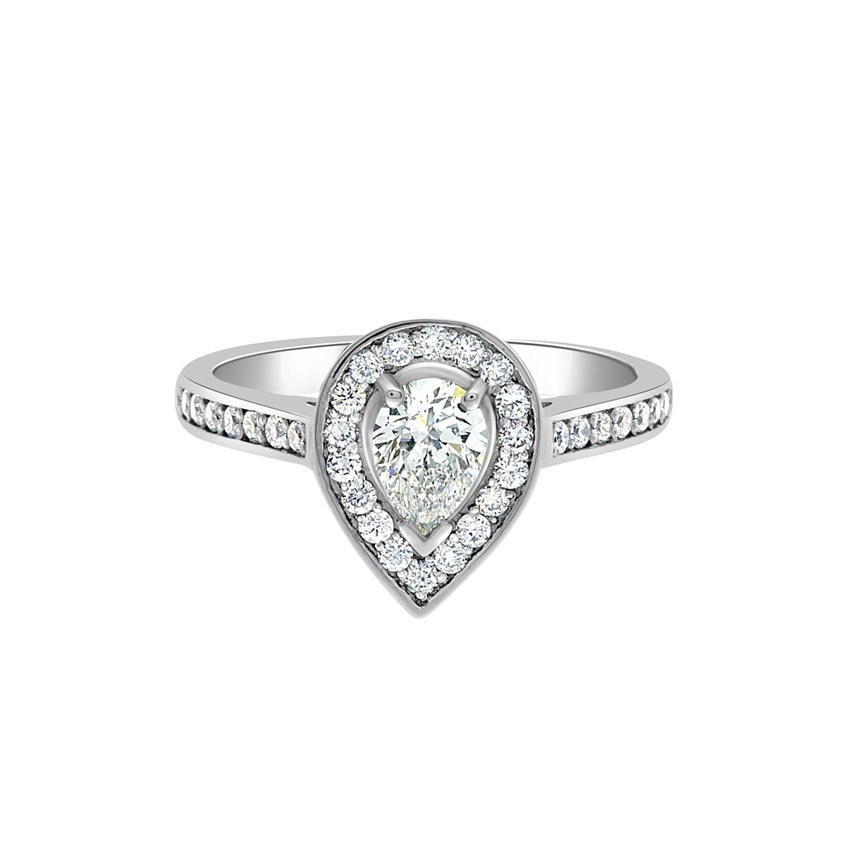 Pear Cut Halo Diamond Engagement Ring with Platinum Set Band - 'Mia'