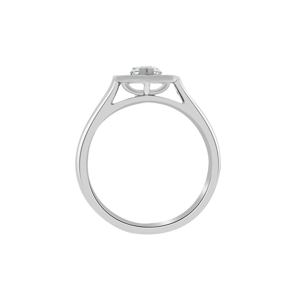 Pear Shaped Halo Engagement Ring in white gold, upright position, white background