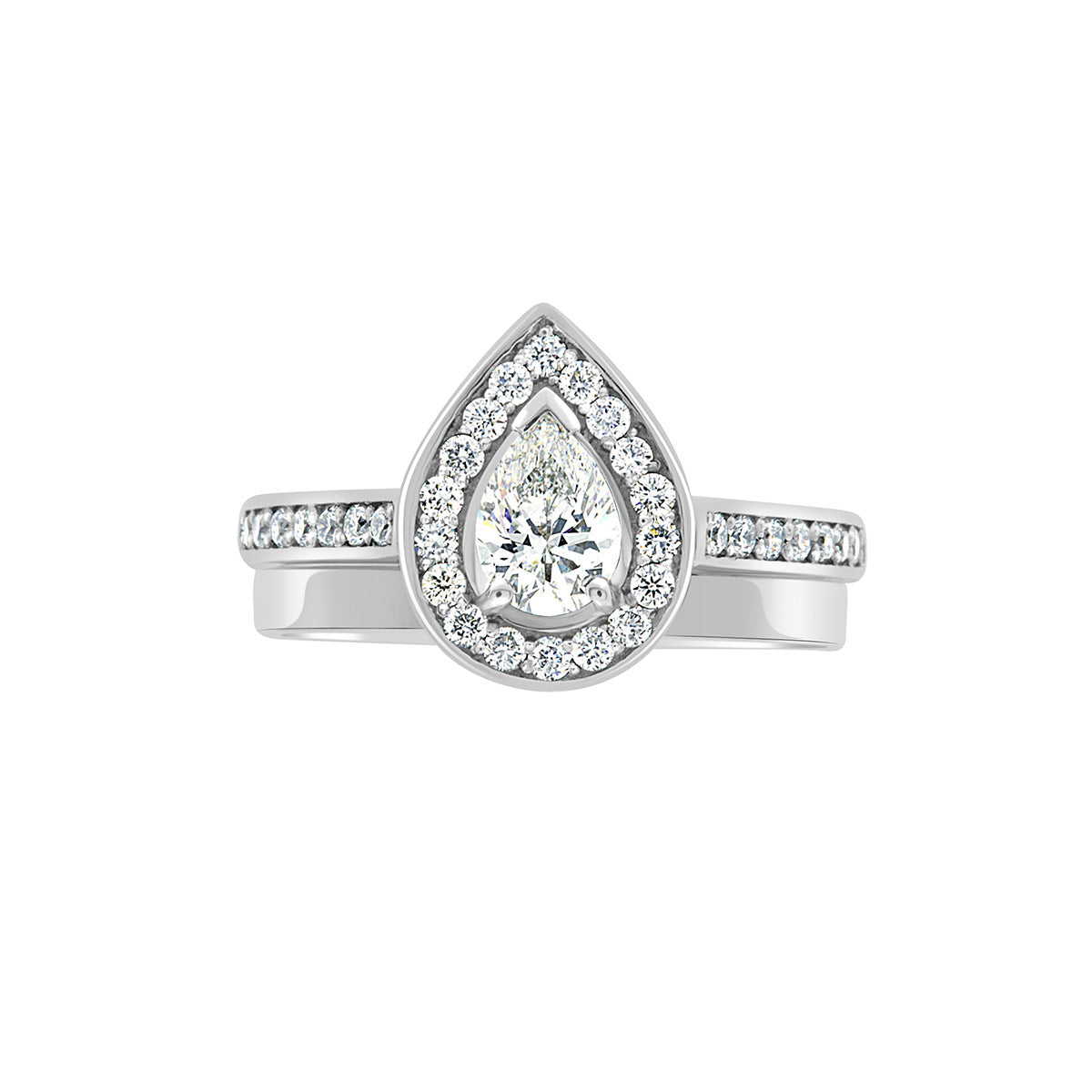 Pear Cut Halo Diamond Engagement Ring with Platinum Set Band - 'Mia'