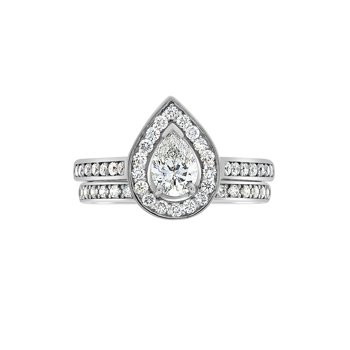 Pear Cut Halo Diamond Engagement Ring with Platinum Set Band - 'Mia'