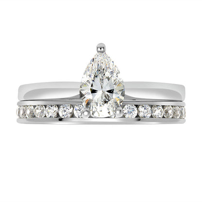 Pear Cut Solitaire Engagement Ring made from white gold pictured with a diamond wedding ring