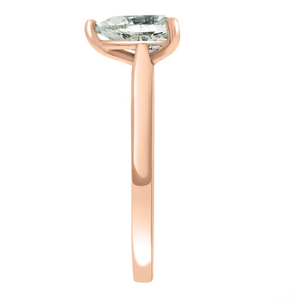 Pear Cut Solitaire Engagement Ring made from rose gold pictured upright from the side