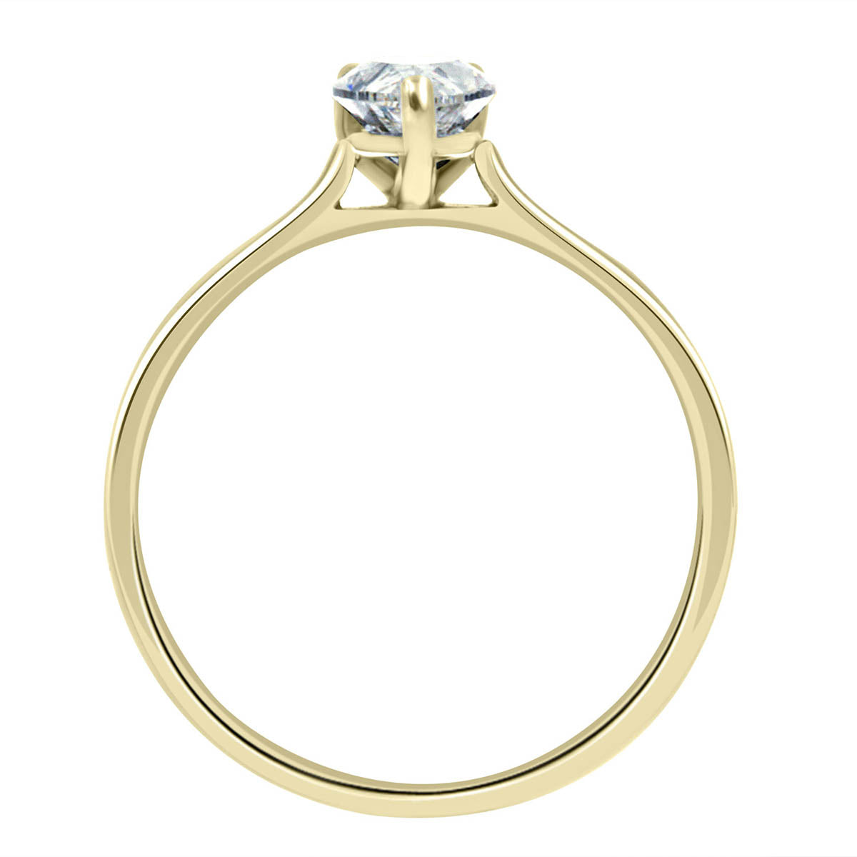Pear Cut Solitaire Engagement Ring made from yellow gold pictured upright
