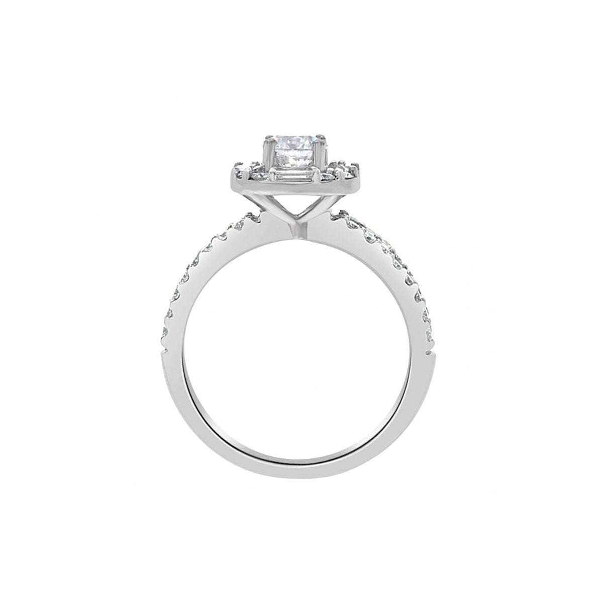 Baguette and Round Diamond Engagement Ring in Platinum IN A UPRIGHT POSITION