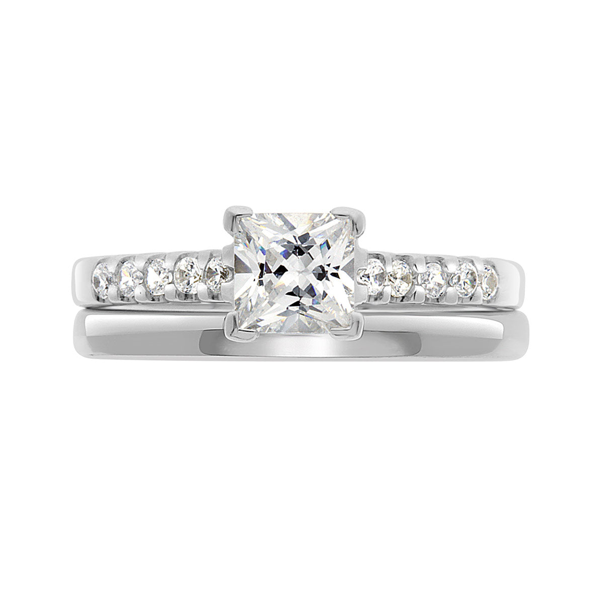 Princess Cut Diamond Engagement Ring with White Gold Scallop Band - 'Robin'