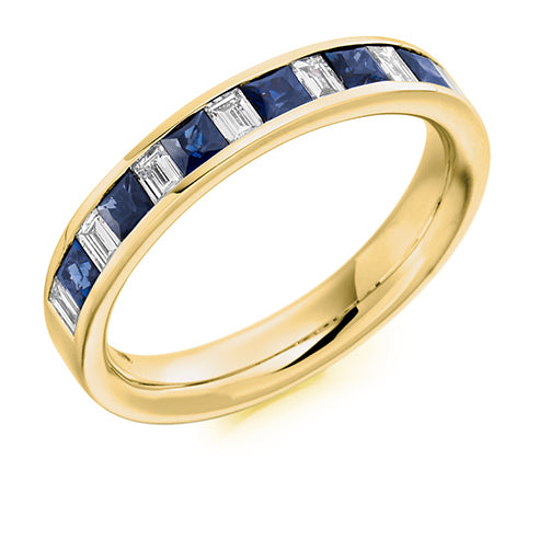 Princess Cut And Baguette Cut Diamond Eternity Ring In Yellow Gold